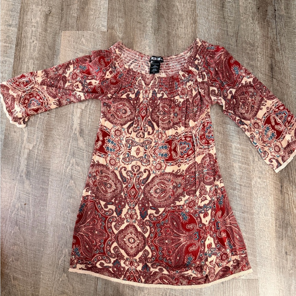 paper doll Red Paisley Mini Dress with Cream Base
